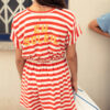 Piupiuchick Kleid "Soleil", rot-ecru gestreift